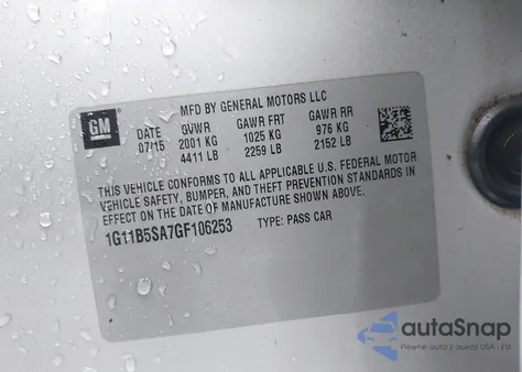 2016 Chevrolet Malibu Limited Ls from USA, damaged, VIN 1G11B5SA7GF106253